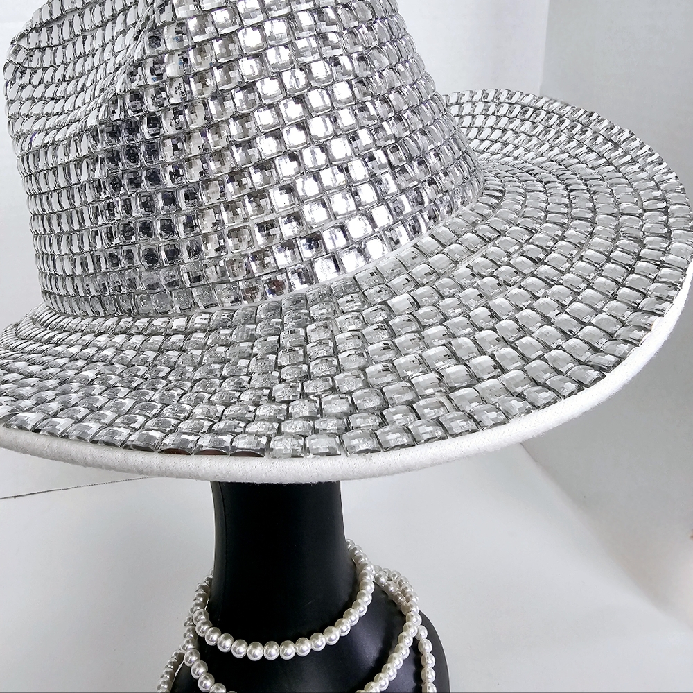 Beloved Millinery Western Elegance Rhinestone Bling Cowboy Hat White Silver - Picture 6 of 10